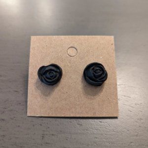 Black Polymer Clay Stud Earrings 925 Silver Posts Matte Finish